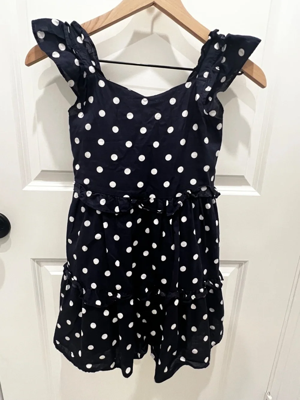 Janie and Jack Navy & White Polka Dot Dress Ruffled Sleeve Waist Bottom - Size
